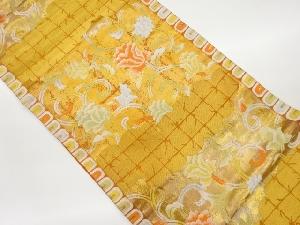 花唐草に雲取り・格子模様織出し袋帯